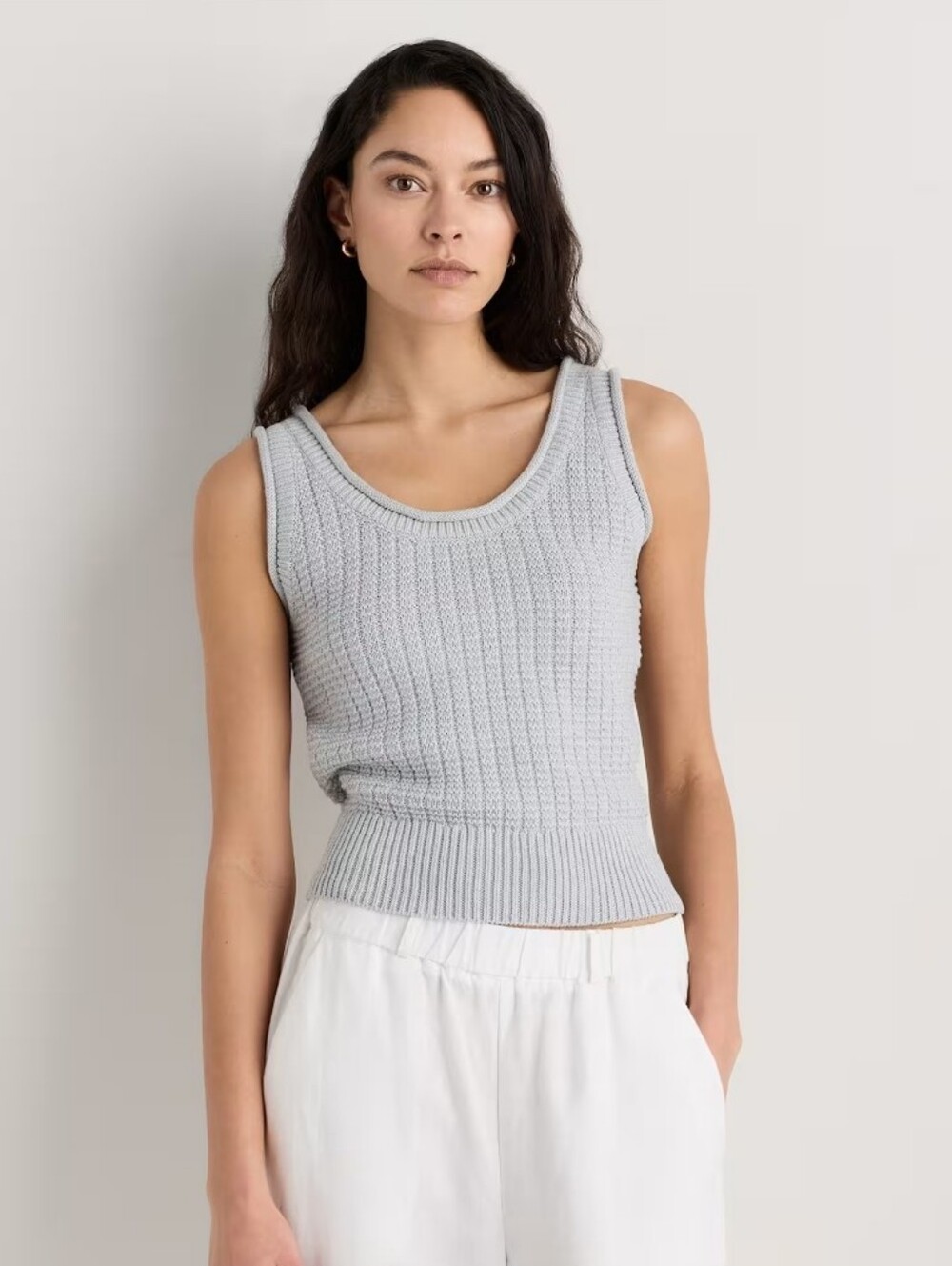 Quince 100% Organic Cotton Light Gray Ribbed Knit Tank Top Womens Medium